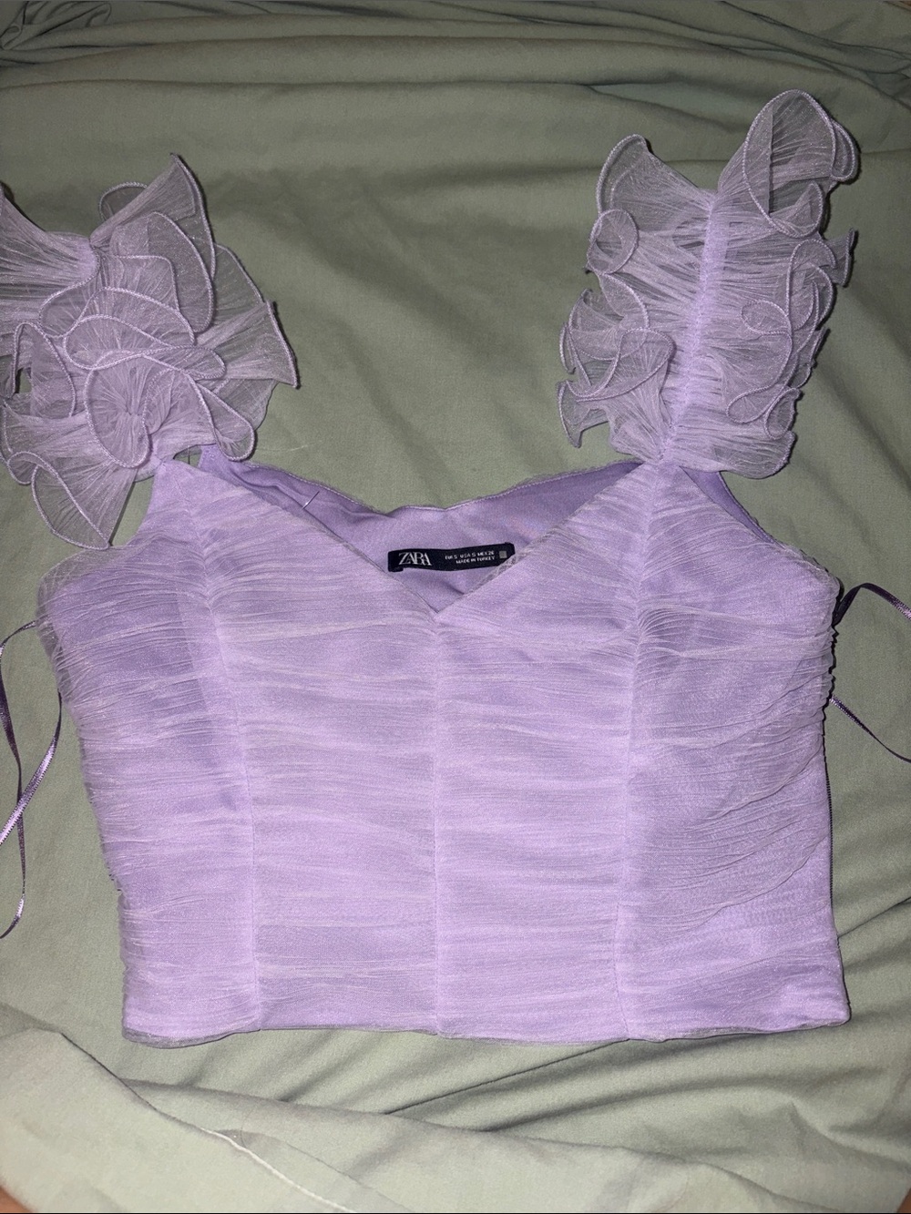 Zara Pastel Lilac Ruffle-Strap Crop Top